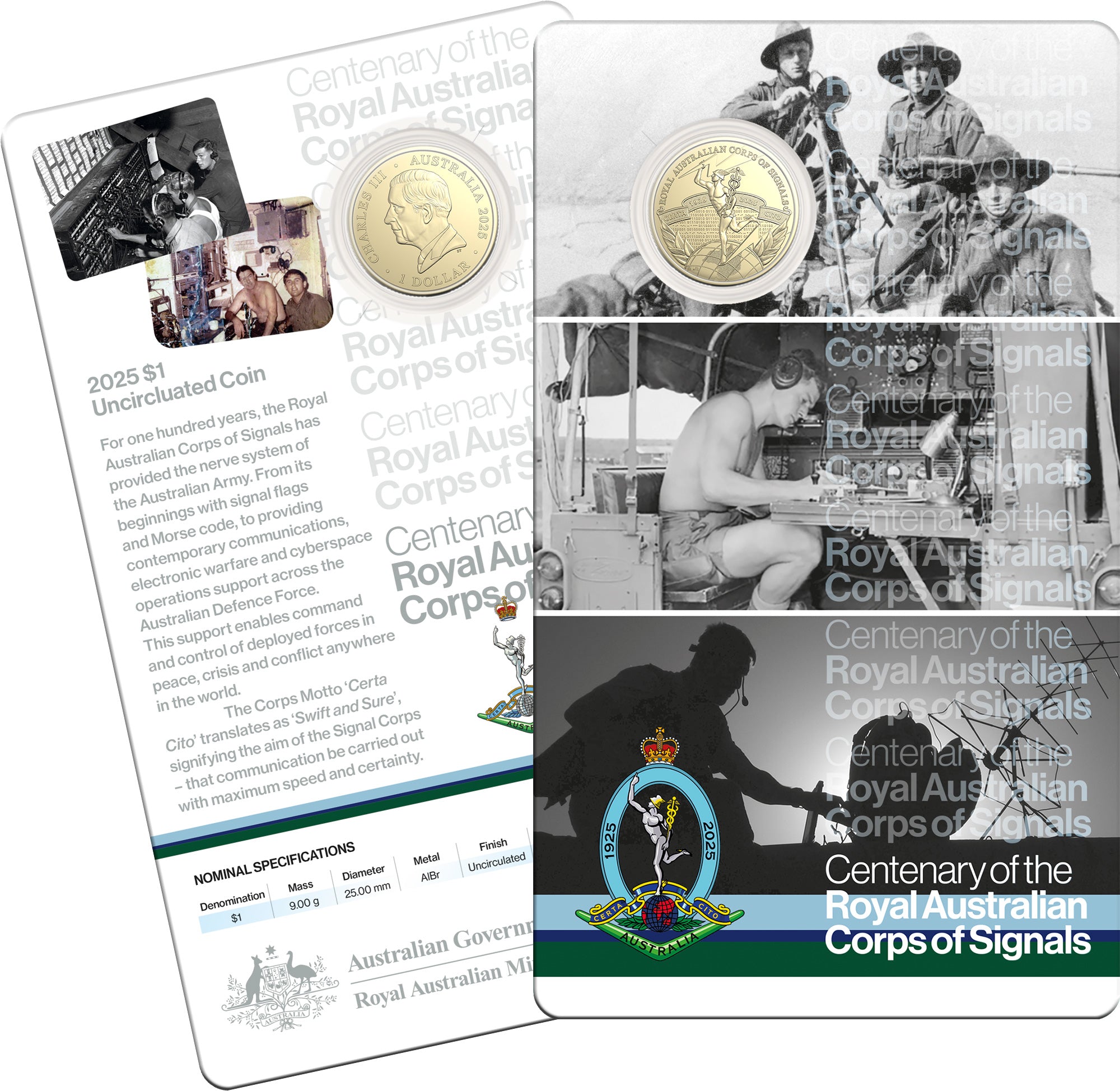 ROYAL AUSTRALIAN MINT - CENTENARY OF ROYAL AUSTRALIAN CORPS OF SIGNALS | 2025 $1 UNCIRCULATED COIN