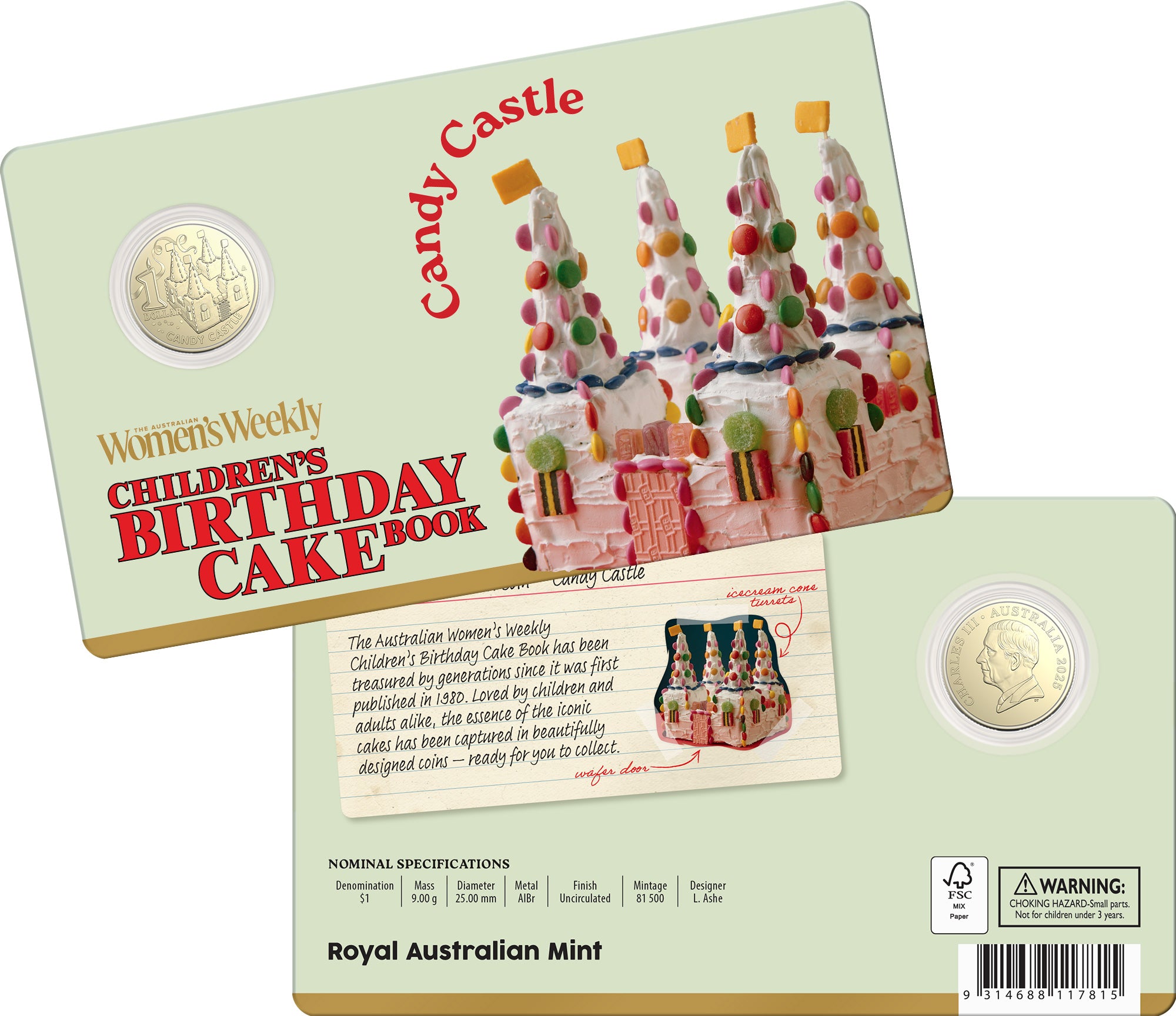 ROYAL AUSTRALIAN MINT - AWW CHILDREN'S BIRTHDAY COOKBOOK | 2025 $1 ALBR UNCIRCULATED COIN | CANDY CASTLE