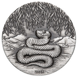 THE PERTH MINT - AUSTRALIAN LUNAR SERIES III 2025 YEAR OF THE SNAKE 2OZ SILVER ANTIQUED COIN