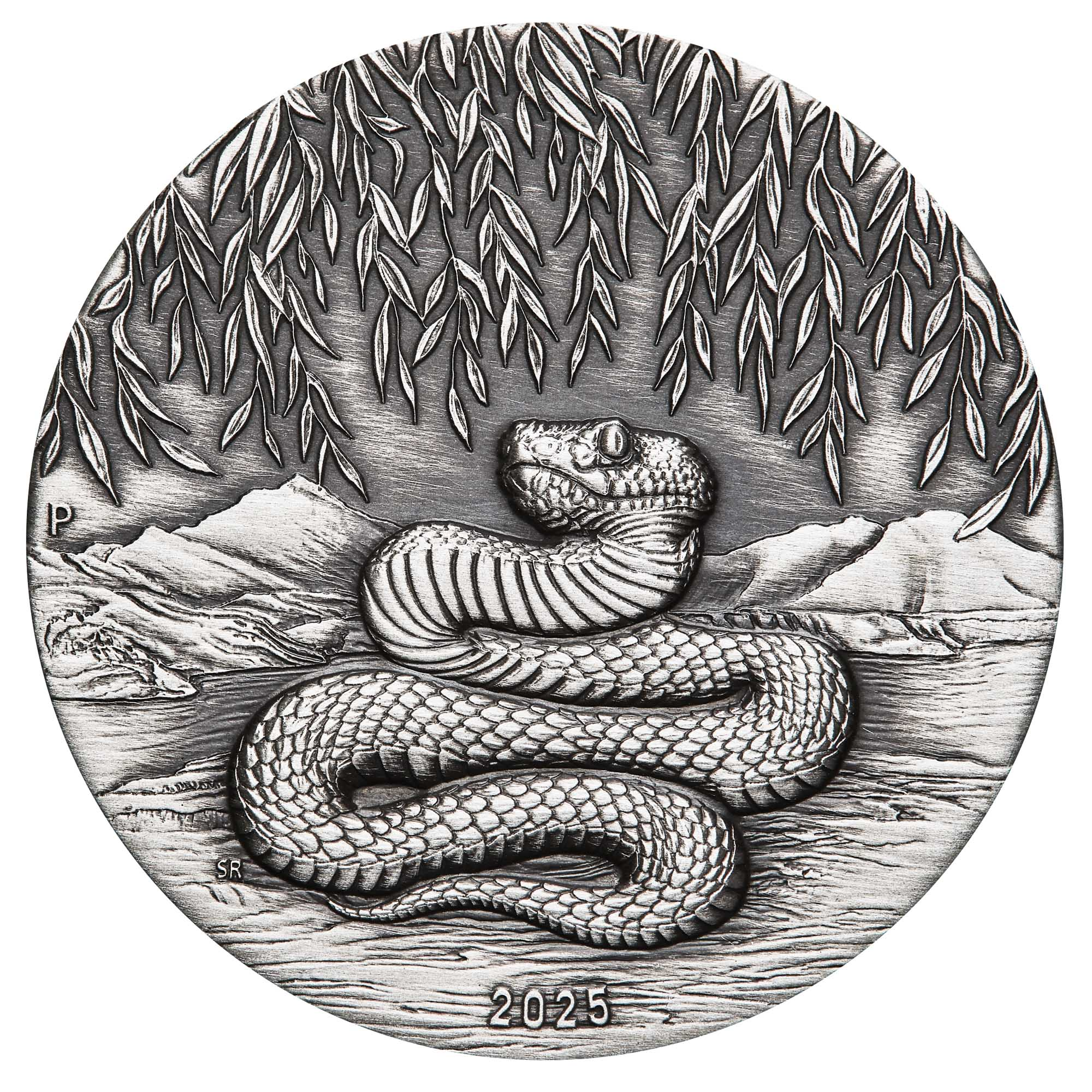THE PERTH MINT - AUSTRALIAN LUNAR SERIES III 2025 YEAR OF THE SNAKE 2OZ SILVER ANTIQUED COIN