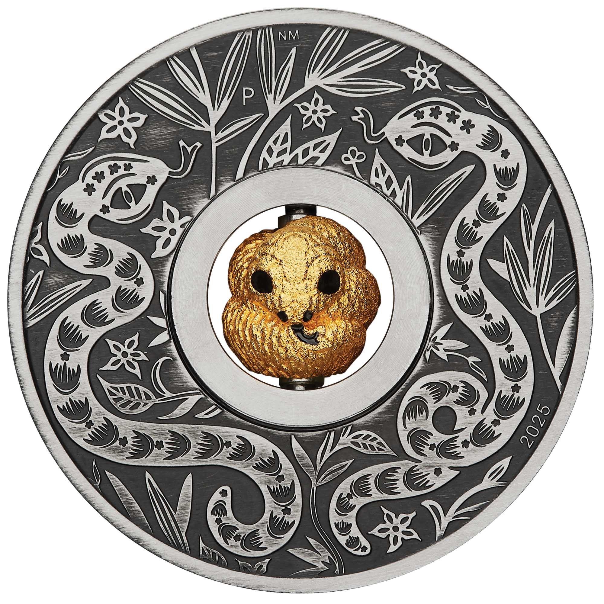 THE PERTH MINT - YEAR OF THE SNAKE ROTATING CHARM 2025 1OZ SILVER ANTIQUED COIN