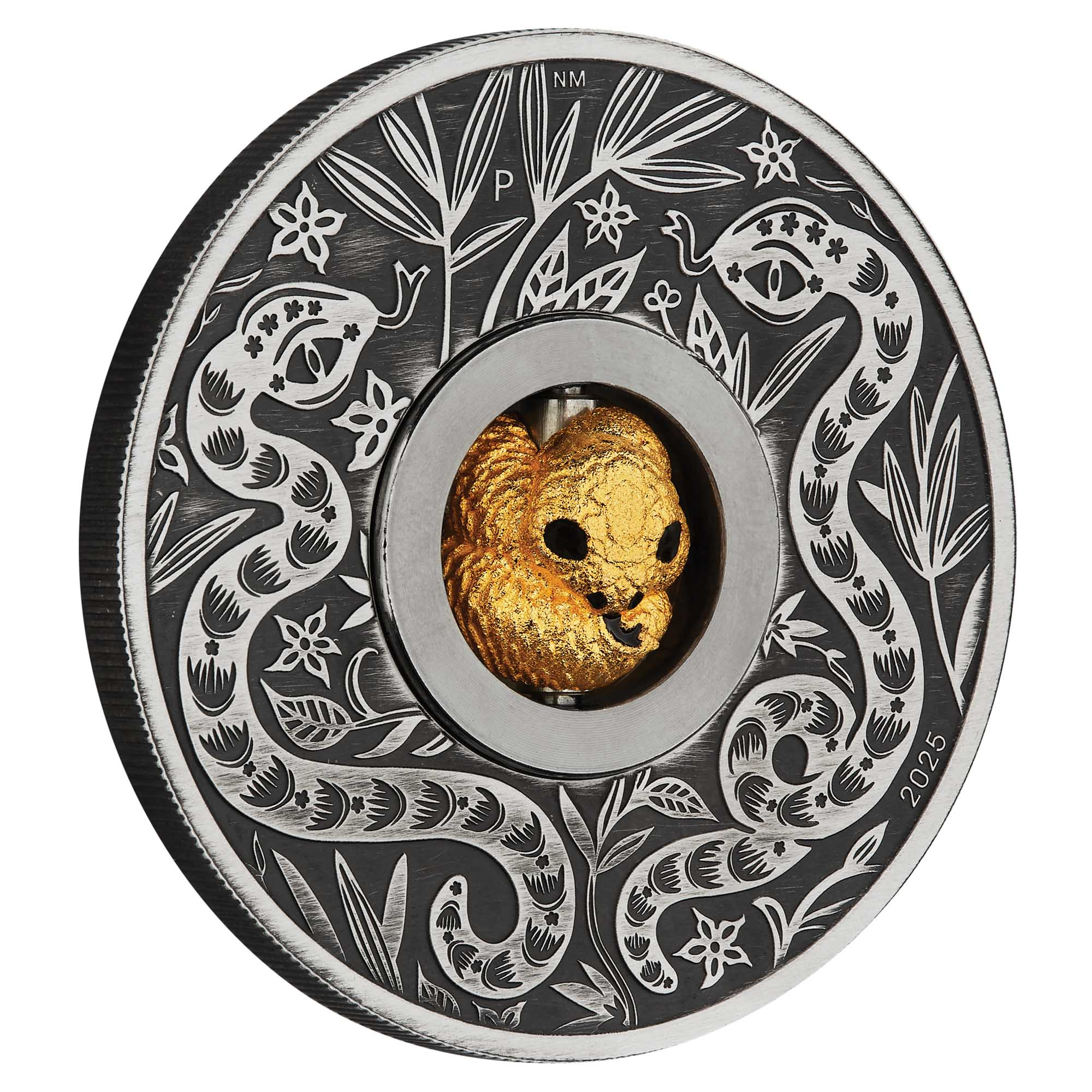 THE PERTH MINT - YEAR OF THE SNAKE ROTATING CHARM 2025 1OZ SILVER ANTIQUED COIN