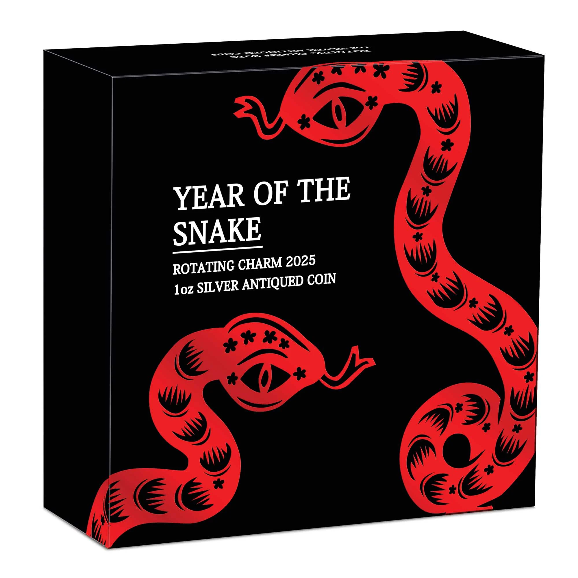 THE PERTH MINT - YEAR OF THE SNAKE ROTATING CHARM 2025 1OZ SILVER ANTIQUED COIN