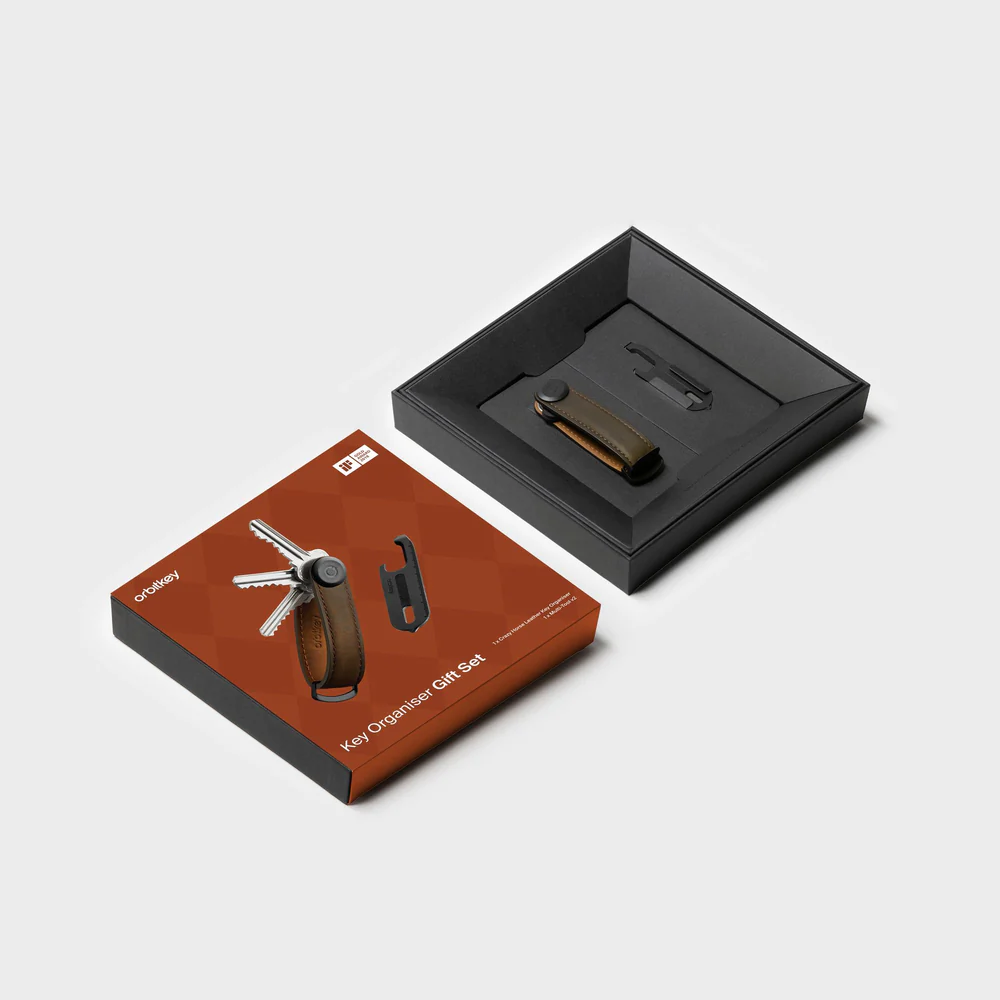 ORBITKEY - KEY ORGANISER CRAZY HORSE + MULTI-TOOL V2 SET | OAK BROWN