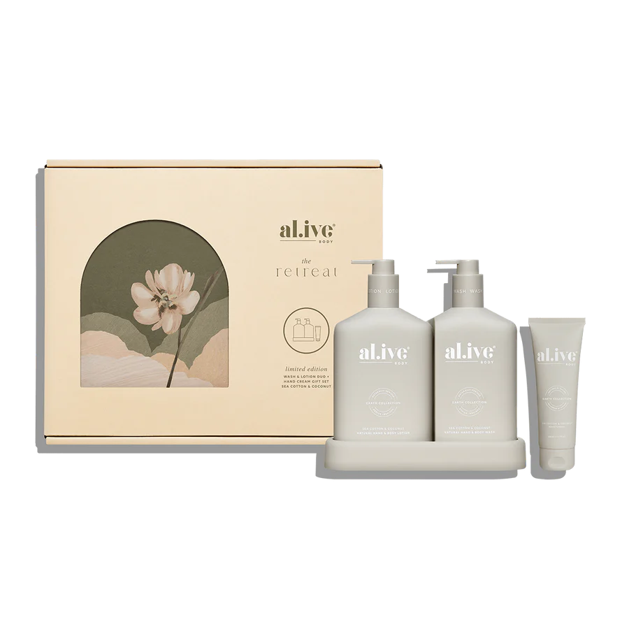 AL.IVE BODY - THE RETREAT COLLECTION | WASH & LOTION DUO + HAND CREAM GIFT SET | SEA COTTON & COCONUT