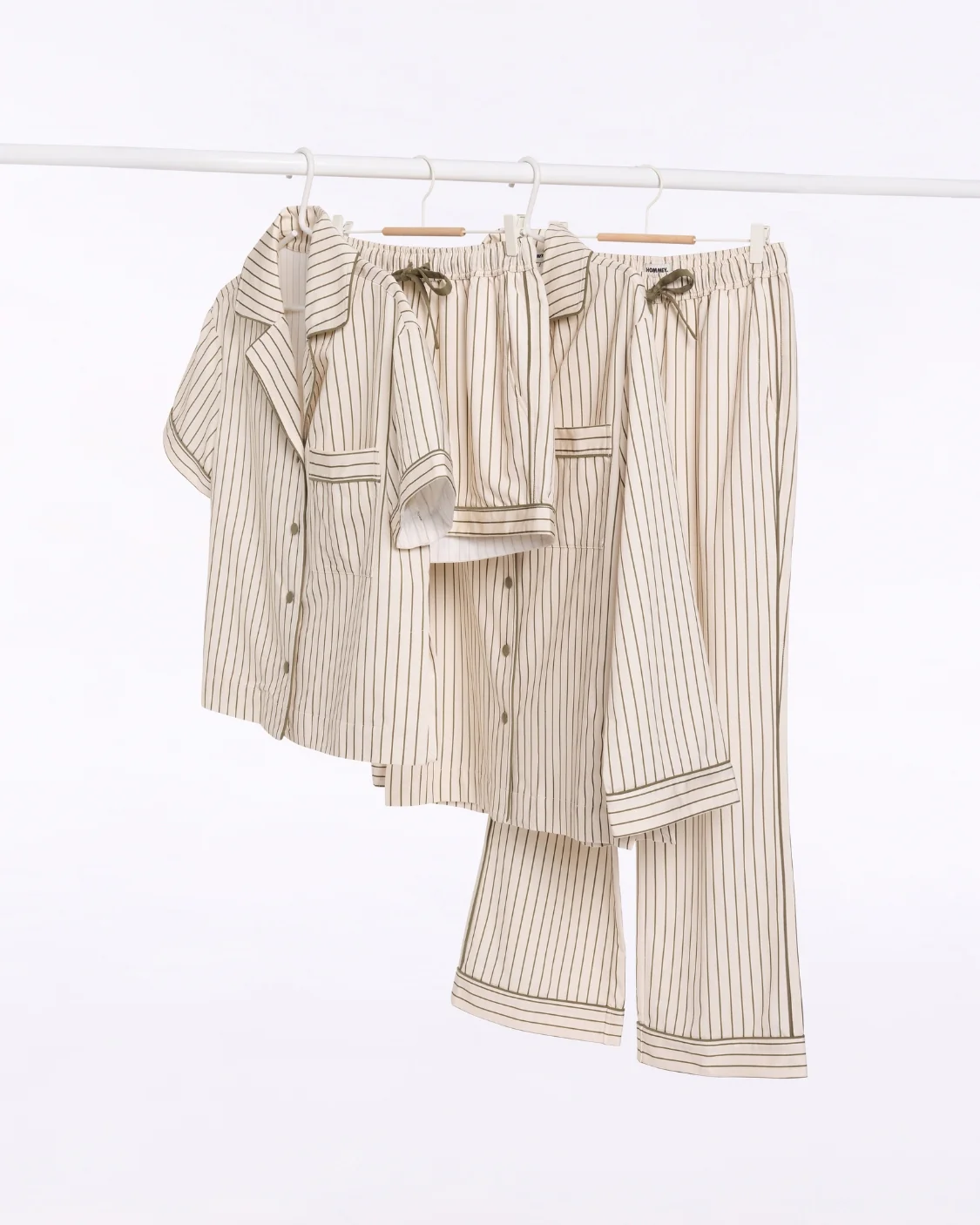 HOMMEY - SHORT SLEEVE SLEEP SHIRT | MATCHA STRIPES | SMALL