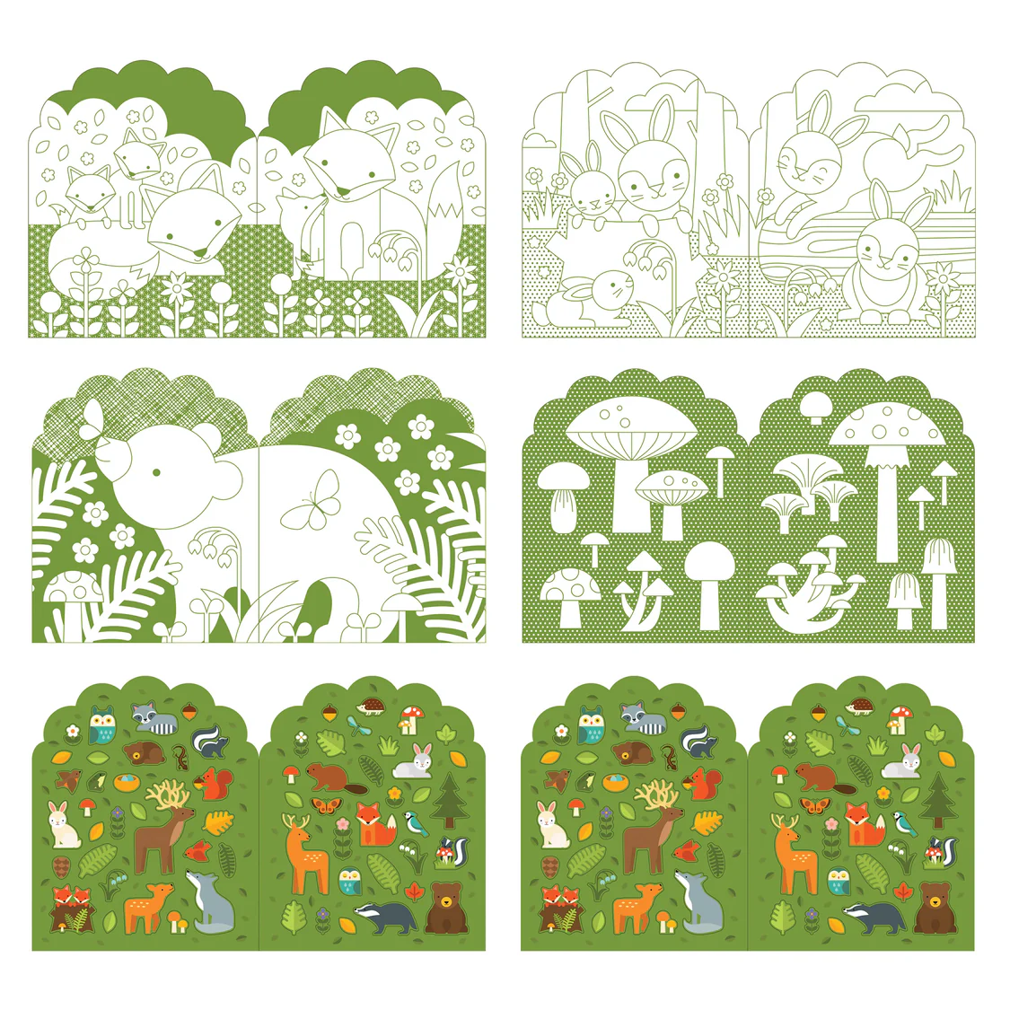PETIT COLLAGE - COLOURING BOOK WITH STICKER-WOODLAND ANIMALS