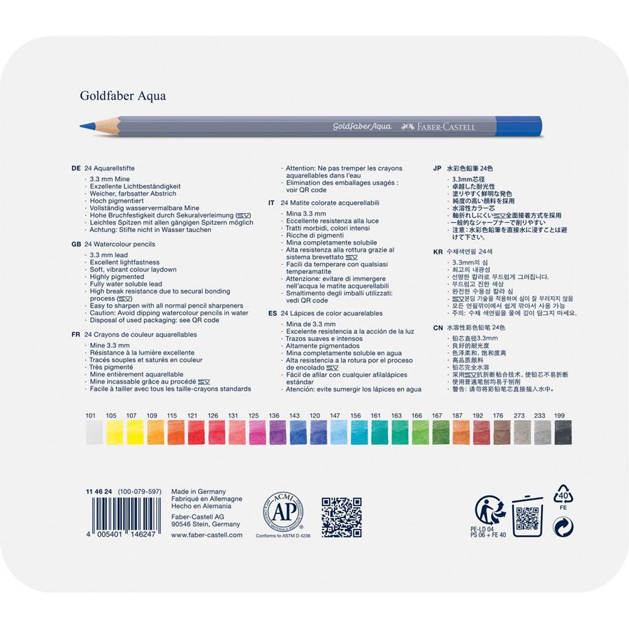 FABER-CASTELL - GOLDFABER AQUA WATERCOLOUR PENCILS | TIN OF 24 colour range