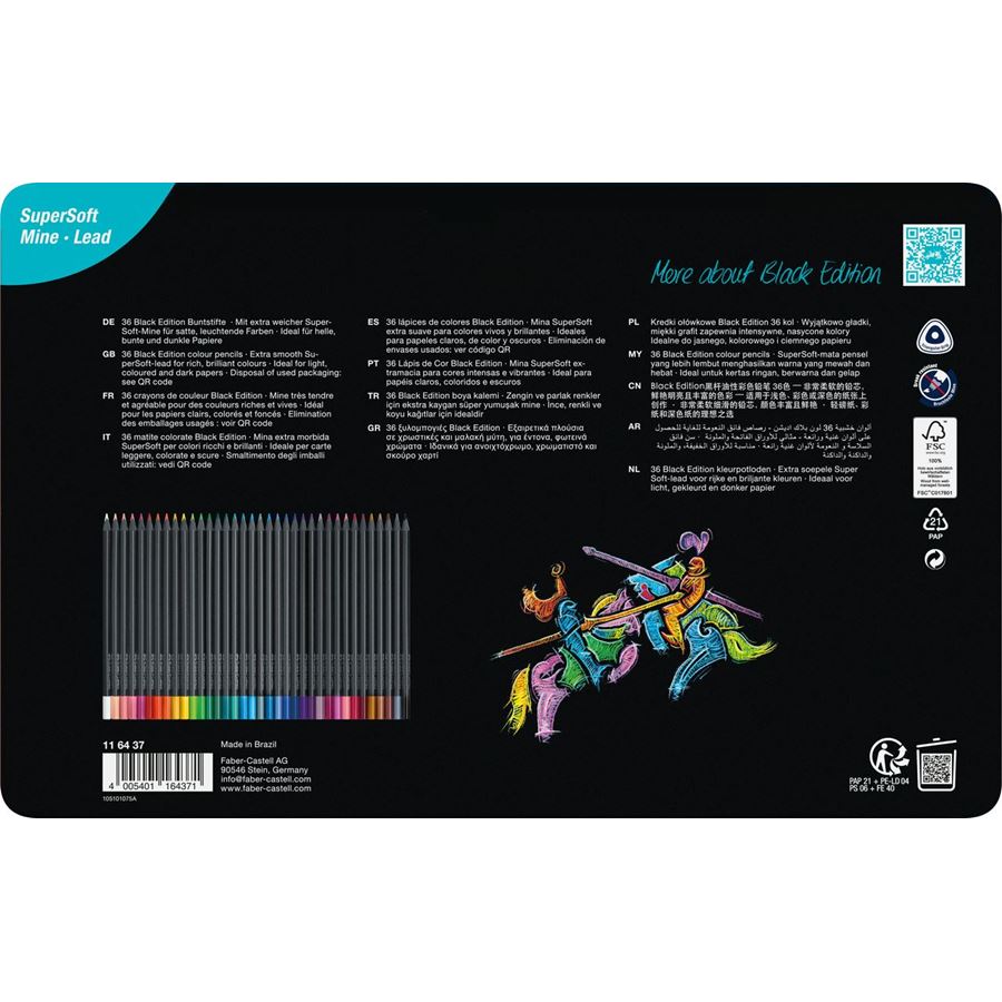 FABER-CASTELL - BLACK EDITION COLOUR PENCILS | TIN OF 36 colour range