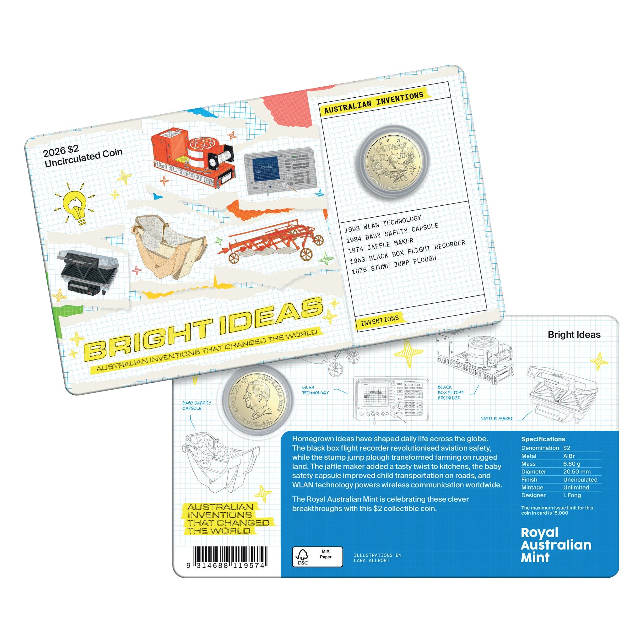 Royal Australian Mint 2026 $2 Uncirculated Coin in Card, Bright Ideas