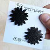 KRYSTLEBOT EARRINGS - BLACK GLITTER SUNFLOWER STUDS