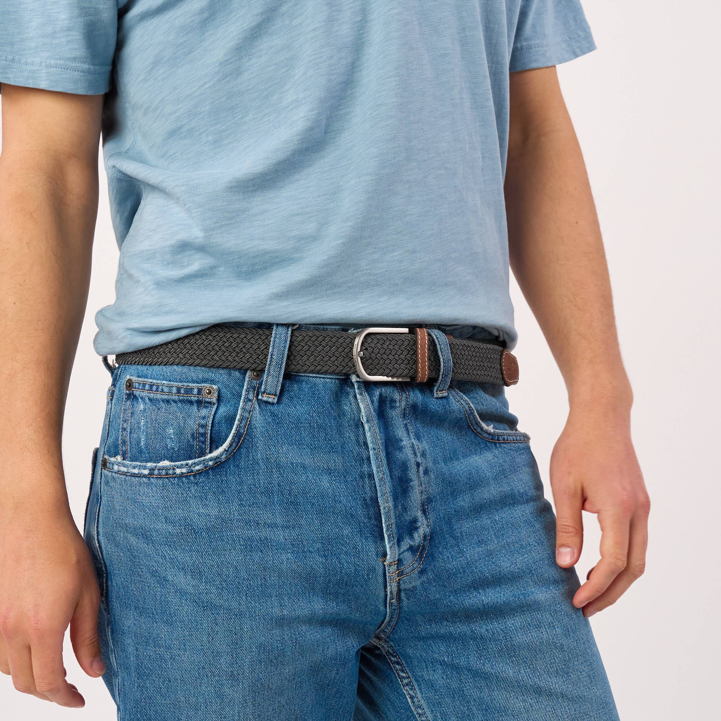 BILLYBELT Elastic Braided Belt Flannel Grey