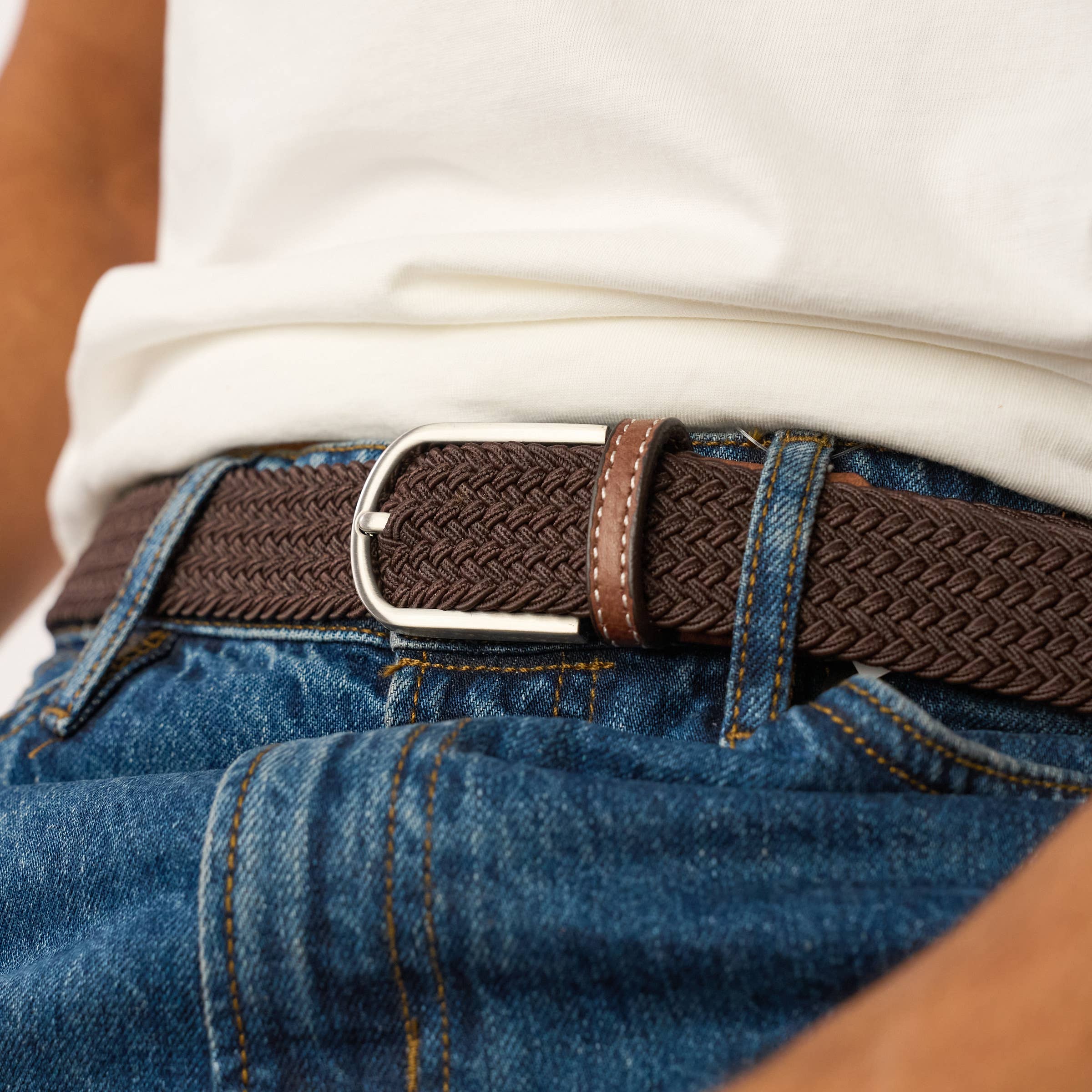 BILLYBELT Elastic Braided Belt Leaf Brown