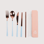 The Somewhere Co Cutlery Kit Rose Gold & Powder Blue
