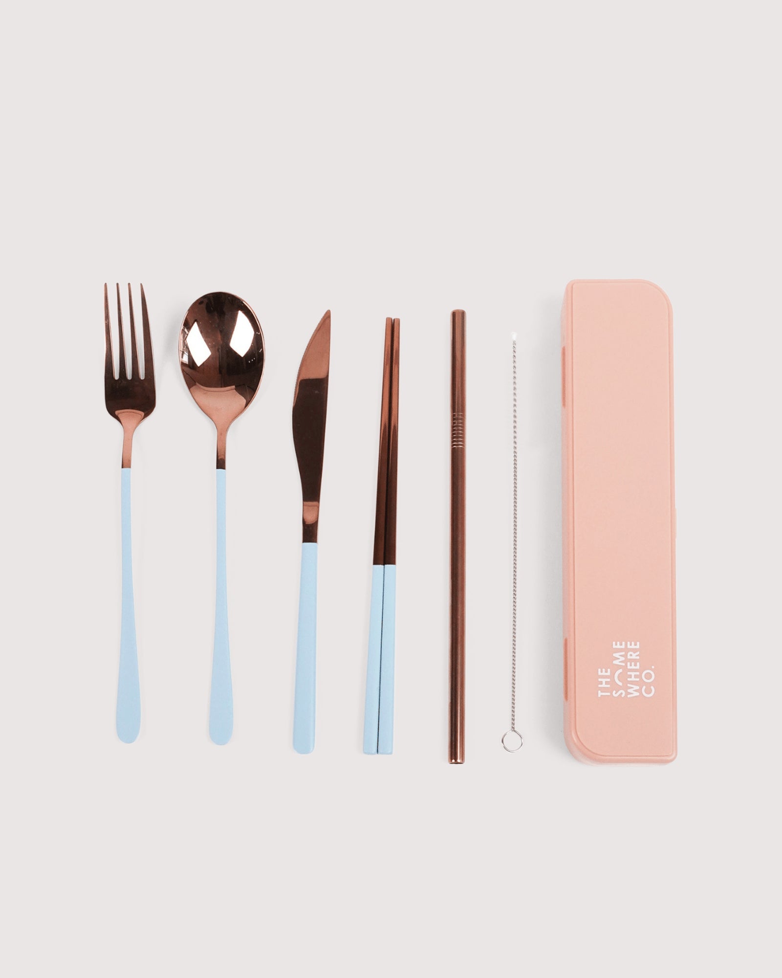 The Somewhere Co Cutlery Kit Rose Gold & Powder Blue