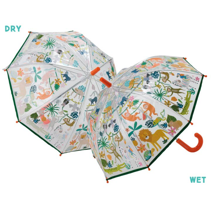 FLOSS & ROCK - COLOUR CHANGING UMBRELLA | JUNGLE TRANSPARENT