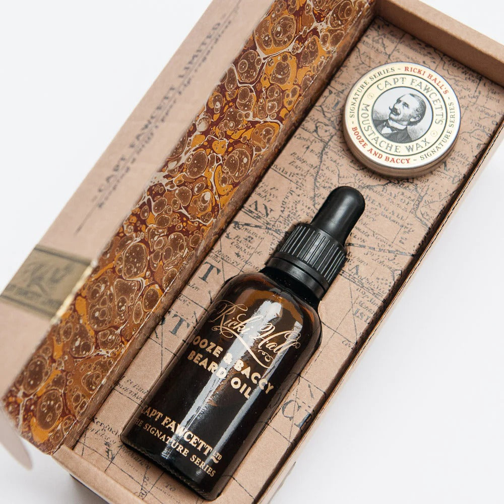 CAPTAIN FAWCETT - BOOZE & BACCY, BEARD OIL & WAX GIFT SET