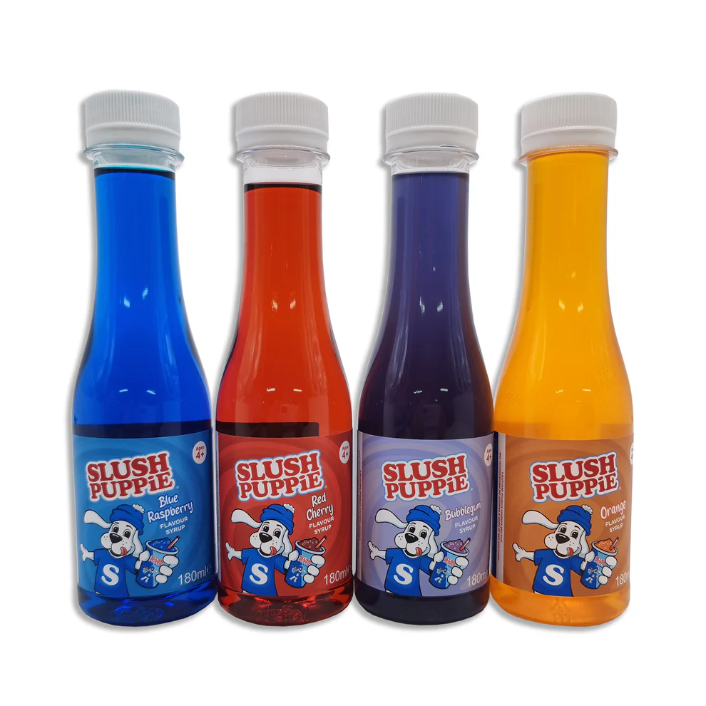 SLUSH PUPPIE -  4 PACK SYRUP | BLUE RASPBERRY, CHERRY, BUBBLEGUM & ORANGE