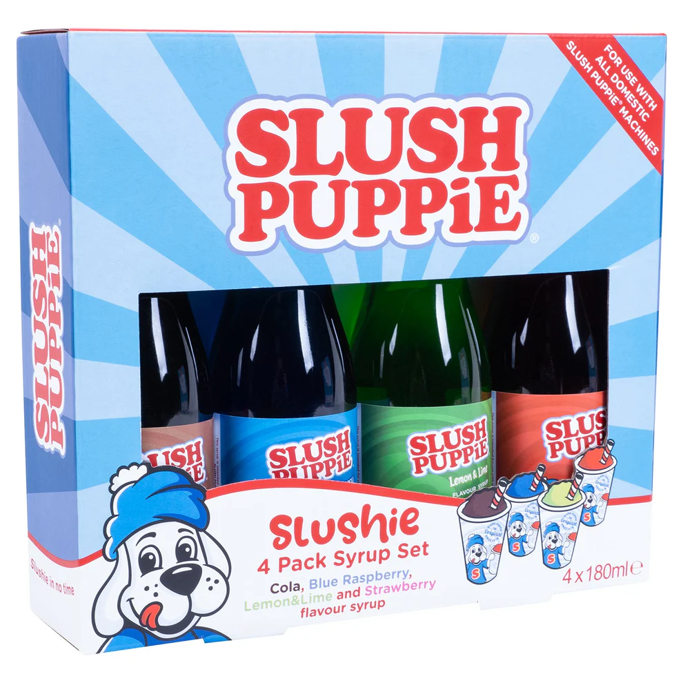 SLUSH PUPPIE -  4 PACK SYRUP | BLUE RASPBERRY, STRAWBERRY, COLA, LEMON & LIME
