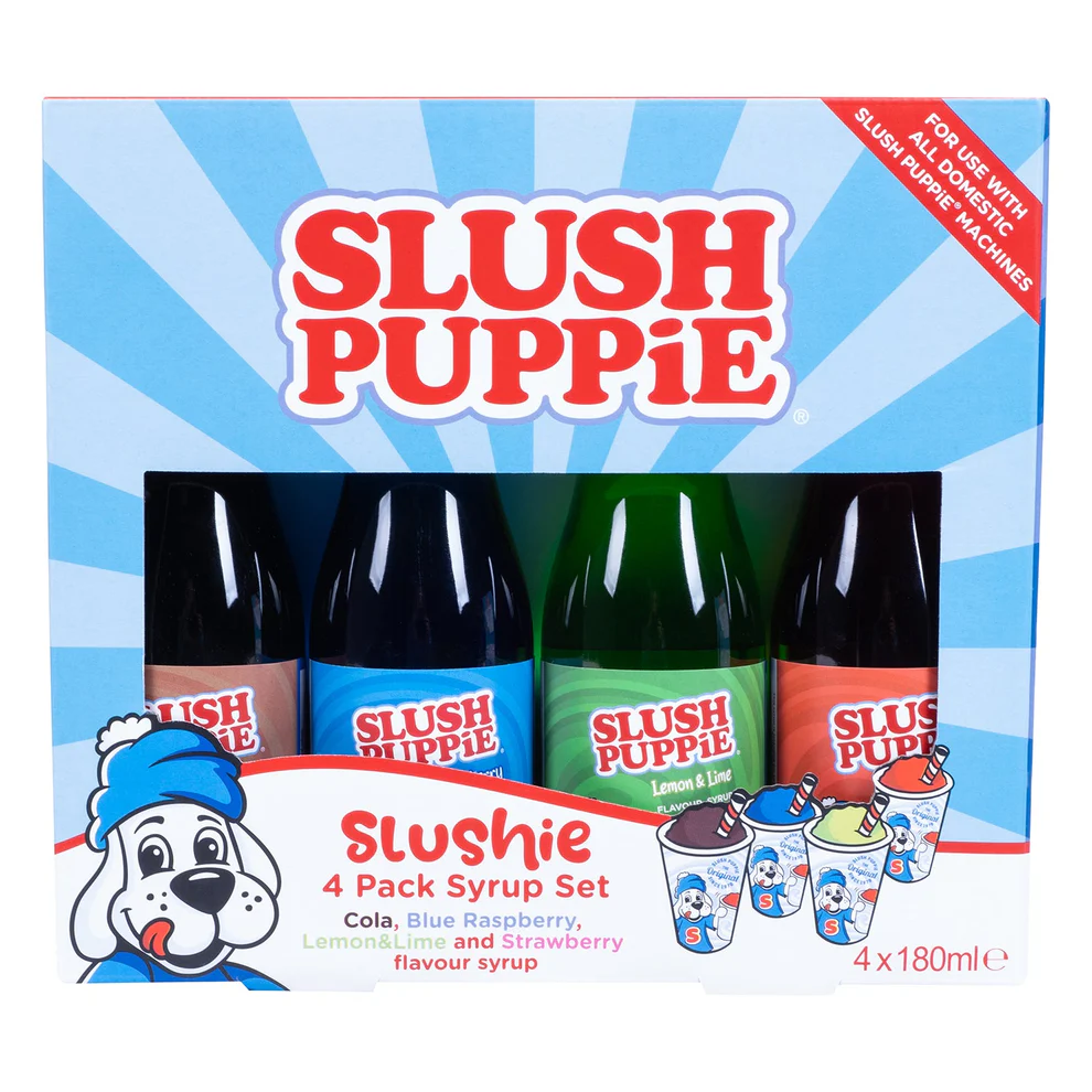 SLUSH PUPPIE -  4 PACK SYRUP | BLUE RASPBERRY, STRAWBERRY, COLA, LEMON & LIME