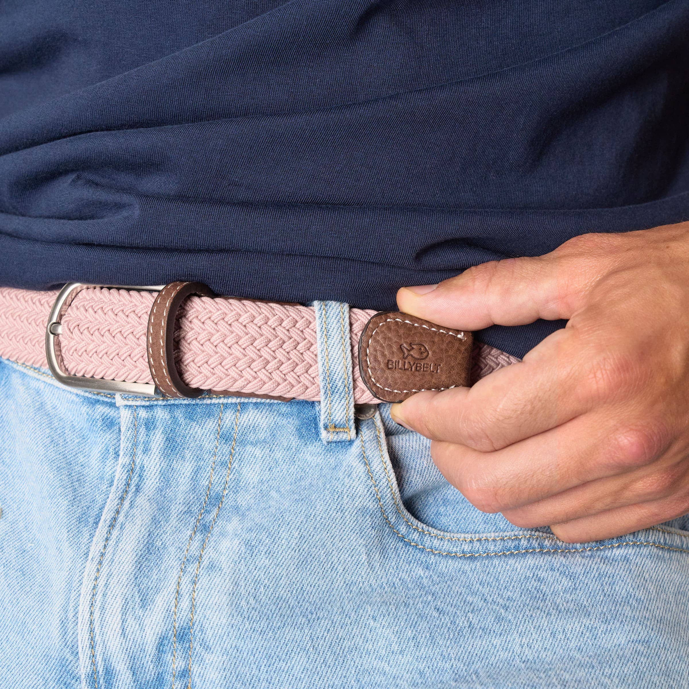 BILLYBELT Solid Elastic Braided Belt Old Pink