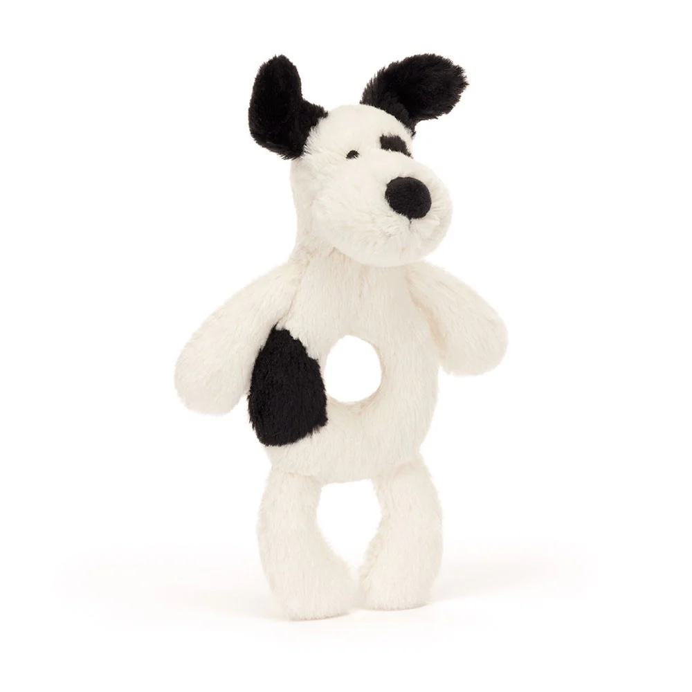 JELLYCAT - RING RATTLE | BLACK AND CREAM PUPPY