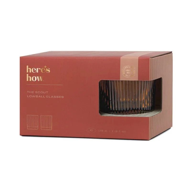 HERE'S HOW - THE SCOUT LOWBALL GLASS | SET OF 2 | AMBER