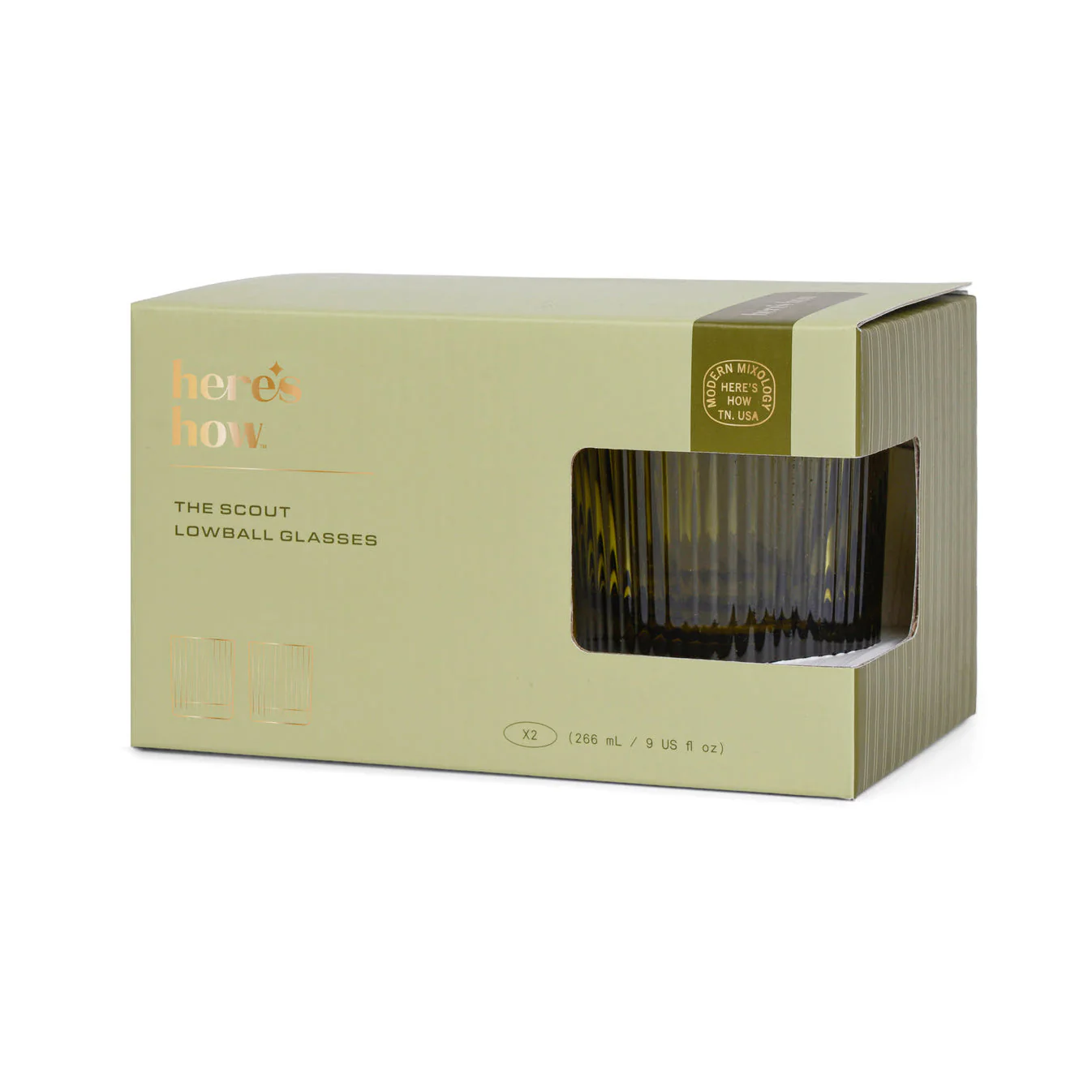 HERE'S HOW - THE SCOUT | LOWBALL GLASSES | SET OF 2 IN OLIVE