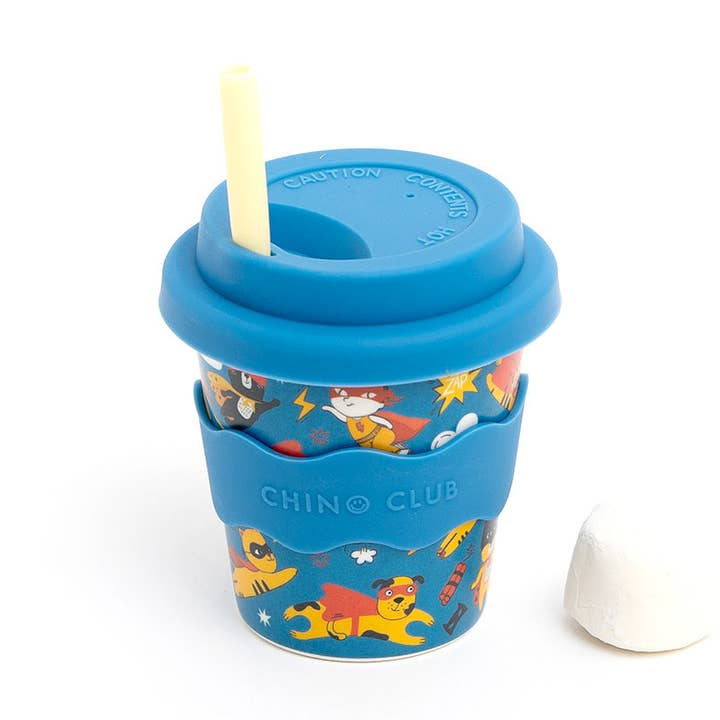 CHINO CLUB - BAMBOO BABY CHINO CUP | 4 OZ | SUPERHERO (INCL. STRAW)