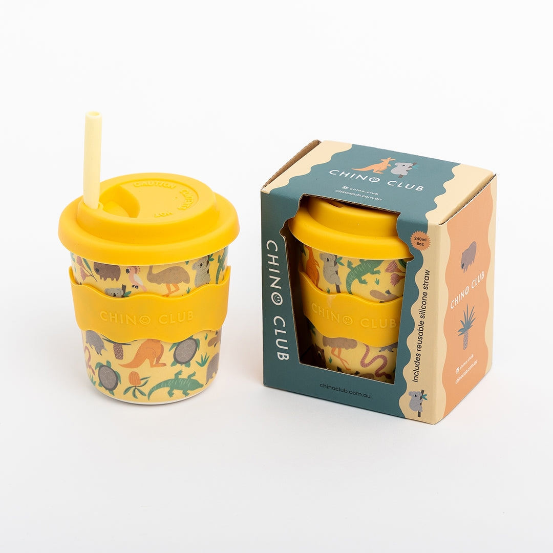 CHINO CLUB - BAMBOO BABY CHINO CUP | 8 OZ | AUSSIE ANIMALS (INCL. STRAW)