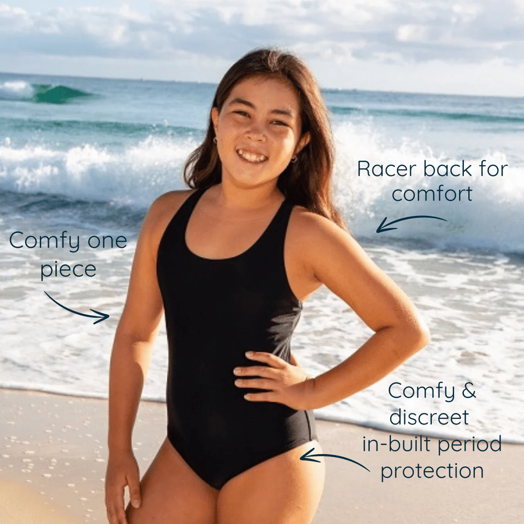 AZURE BELLE - ALLAMANDA TEEN ONE PIECE PERIOD SWIMSUIT BLACK [SIZE:TEEN | 10]
