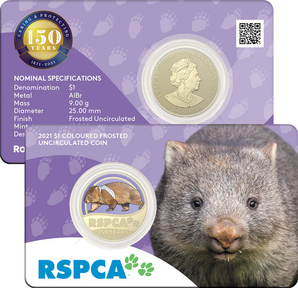 2021 $1 ALBR COL. UNC. COIN – 150TH ANNIVERSARY OF THE (RSPCA) AUSTRALIA – WOMBAT (COLLECTION)