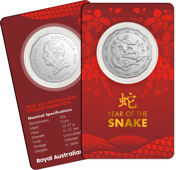 ROYAL AUSTRALIAN MINT - LUNAR SERIES | YEAR OF THE SNAKE 2025 50C UNCIRCULATED TETRADECAGON COIN