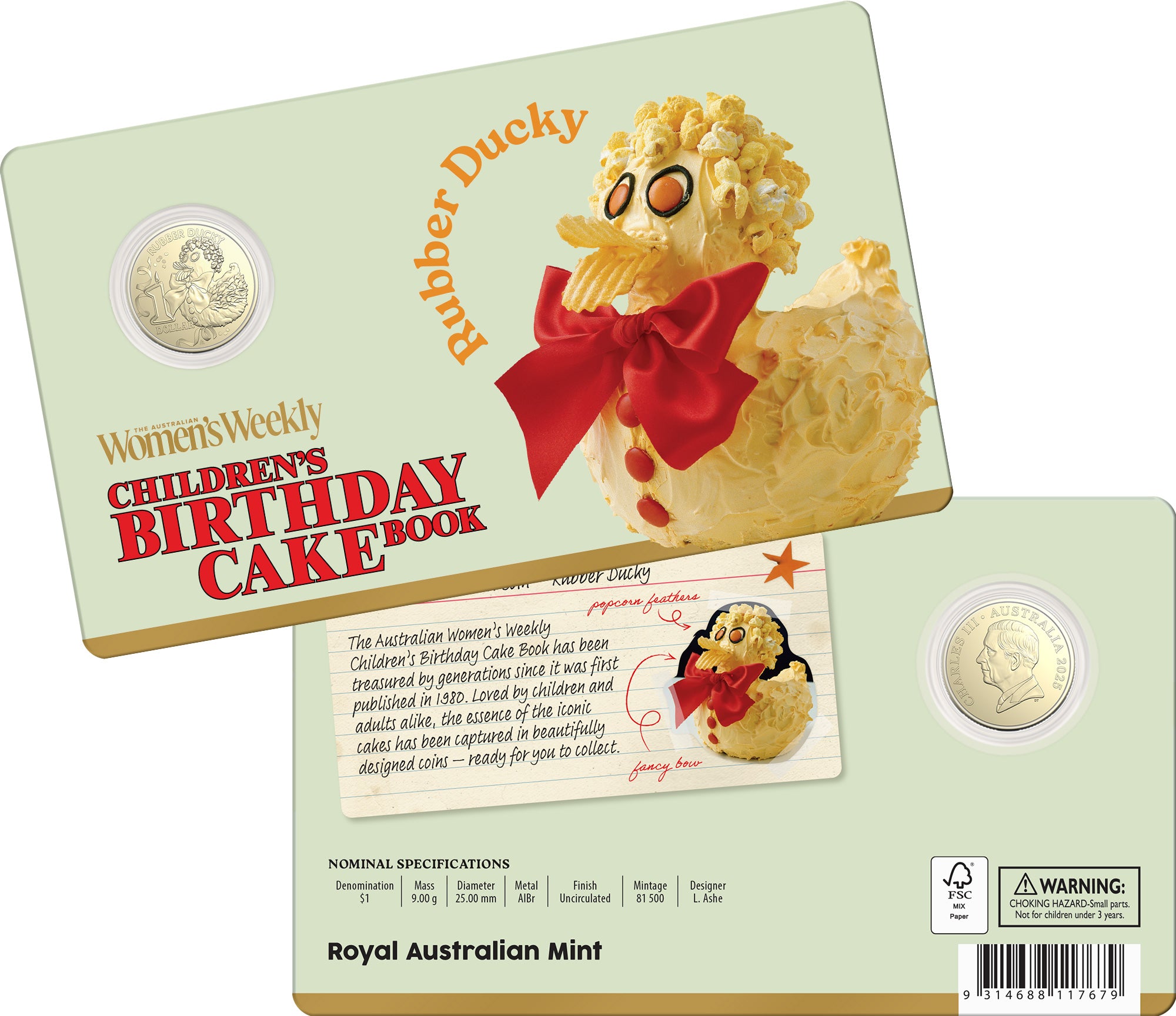 ROYAL AUSTRALIAN MINT - AWW CHILDREN'S BIRTHDAY COOKBOOK | 2025 $1 ALBR UNCIRCULATED COIN | RUBBER DUCKY