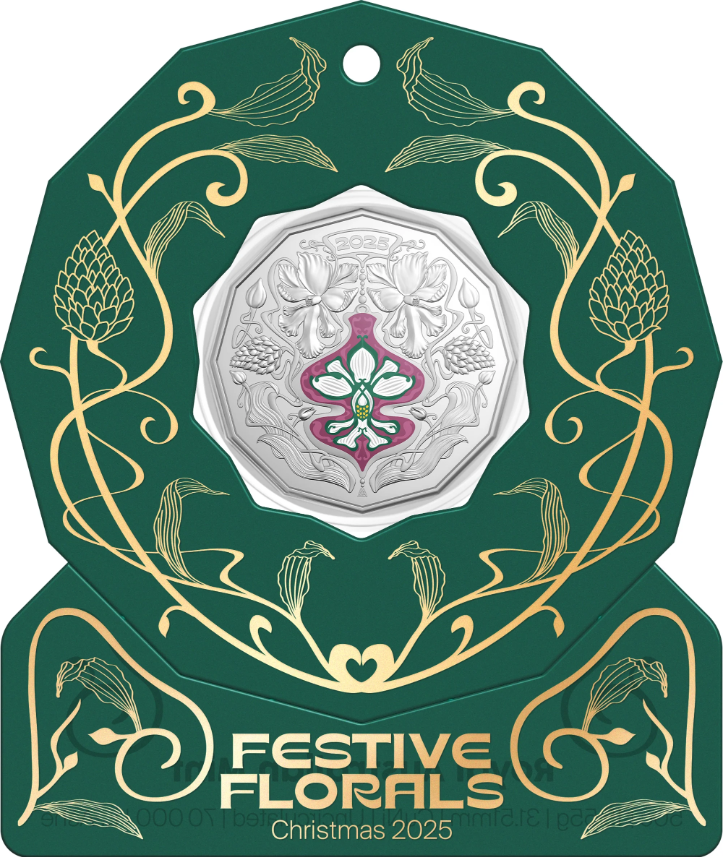 ROYAL AUSTRALIAN MINT -  2025 50C COLOURED UNCIRCULATED COIN | CHRISTMAS FLORALS