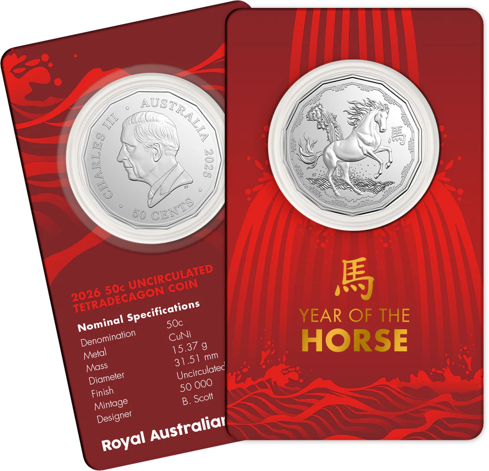 ROYAL AUSTRALIAN MINT -  2026 50C UNCIRCULATED TETRADECAGON COIN | LUNAR SERIES | YEAR OF THE HORSE