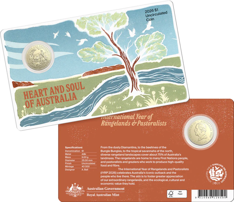 ROYAL AUSTRALIAN MINT - HEART AND SOUL OF AUSTRALIA INTERNATIONAL YEAR OF RANGELANDS AND PASTORALIST 2026 $1 UNCIRCULATED COIN IN CARD