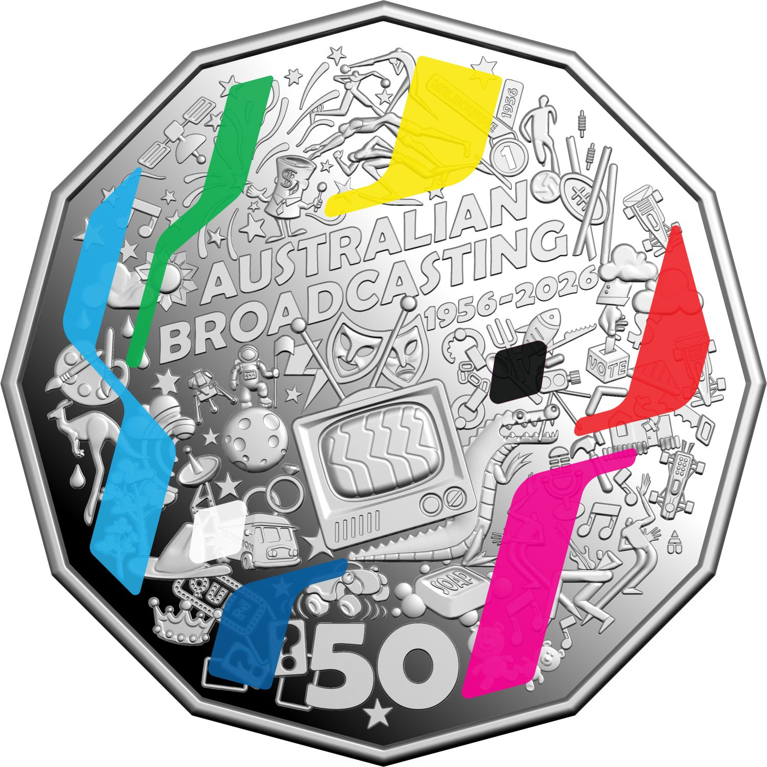 ROYAL AUSTRALIAN MINT - 2026 50C COLOURED SILVER PROOF COIN | FIRST TELEVISION BROADCAST 70TH
