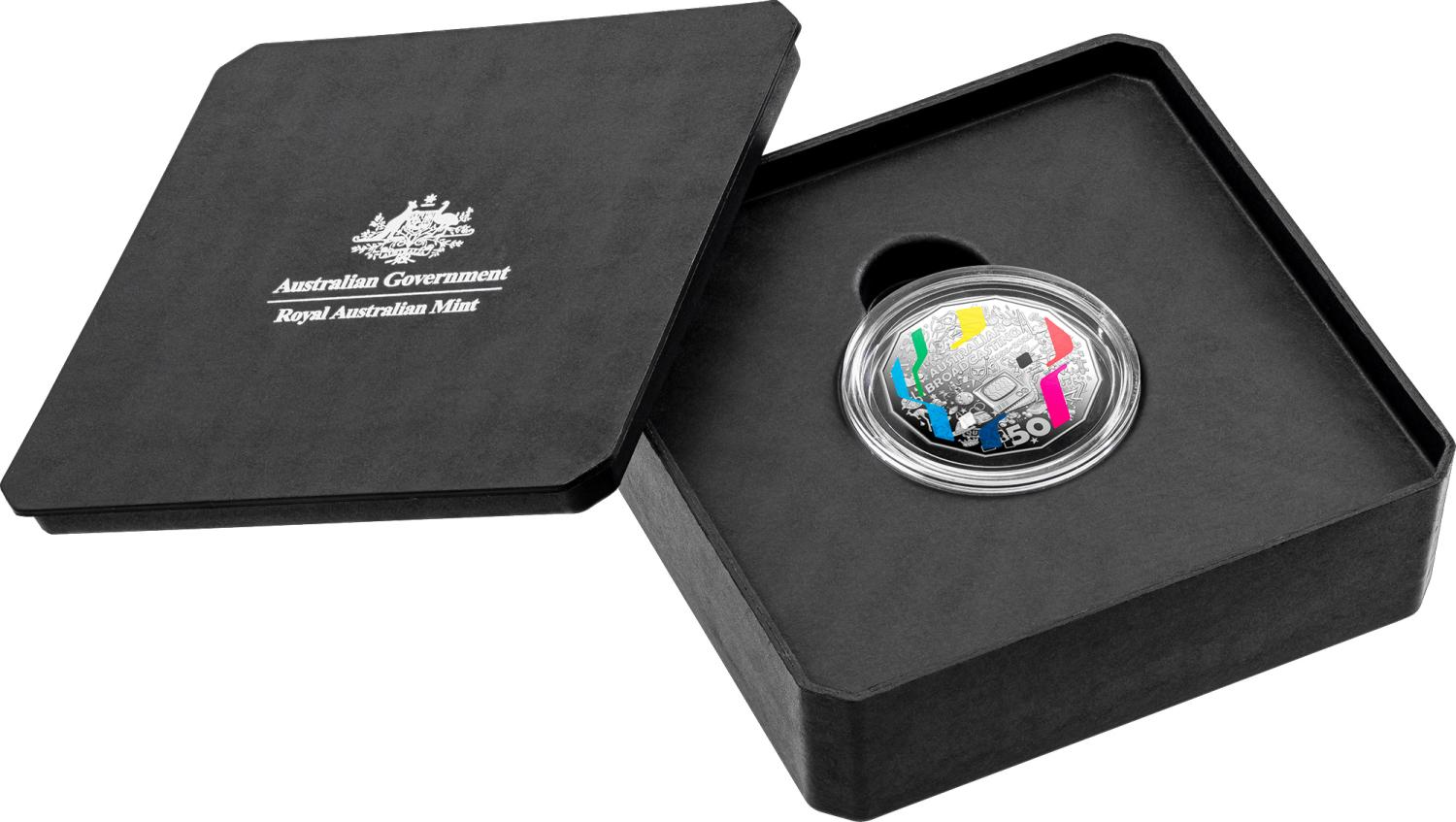 ROYAL AUSTRALIAN MINT - 2026 50C COLOURED SILVER PROOF COIN | FIRST TELEVISION BROADCAST 70TH
