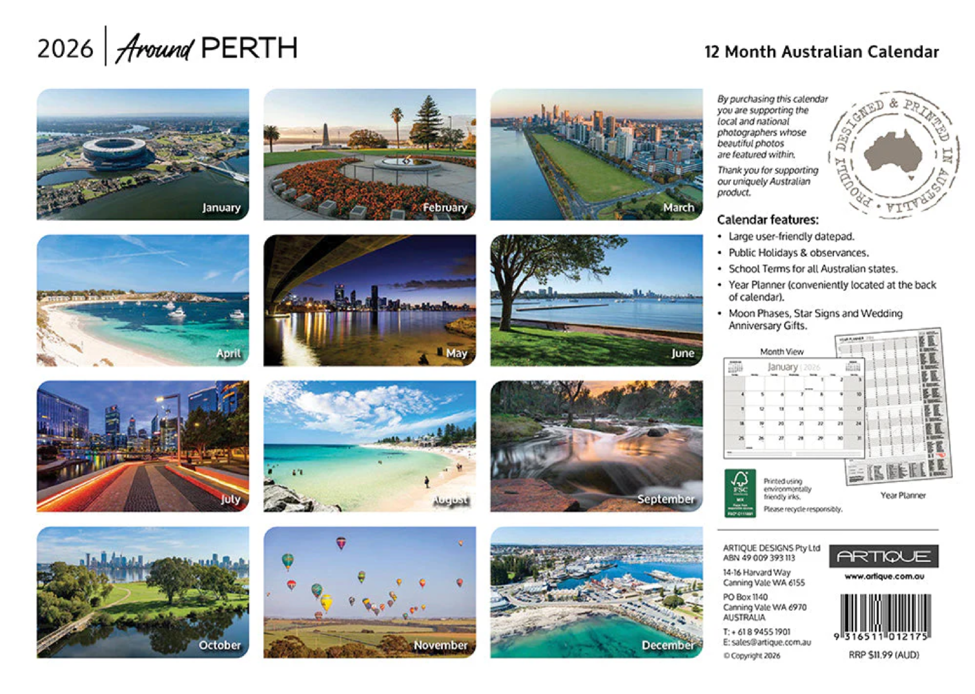 ARTIQUE - 2026 WALL CALENDAR | AROUND PERTH