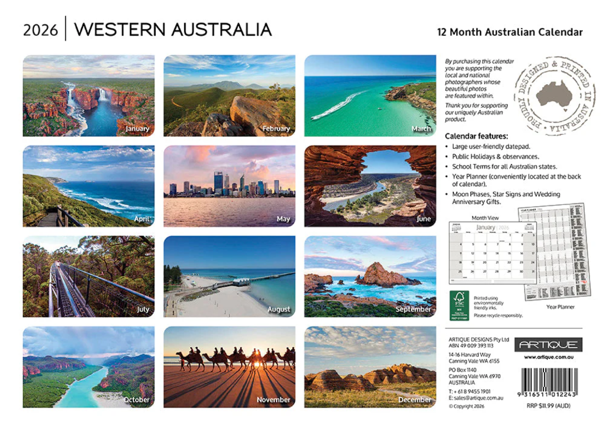 ARTIQUE - 2026 WALL CALENDAR | WESTERN AUSTRALIA