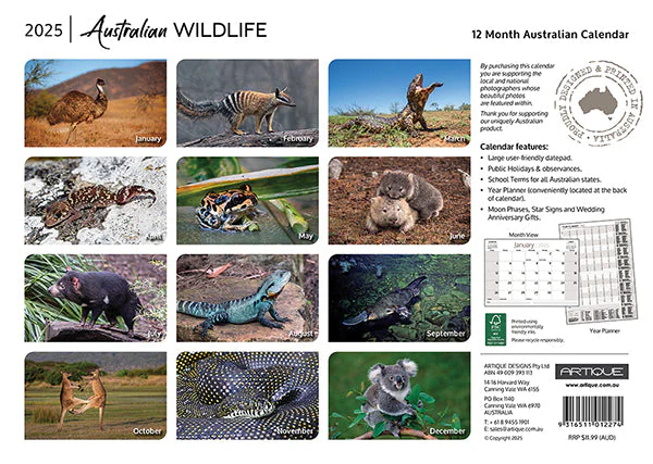 ARTIQUE - 2025 WALL CALENDAR | AUSTRALIAN WILDLIFE