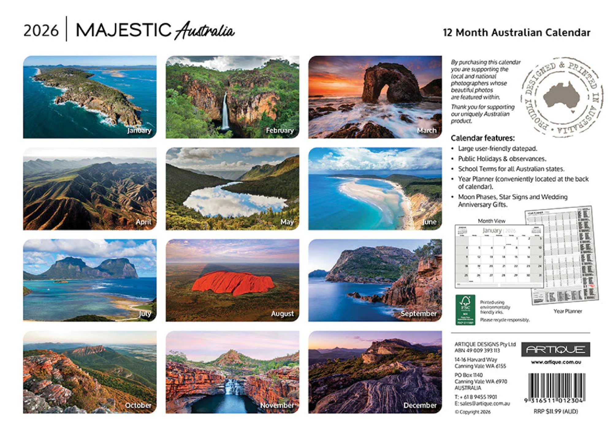 ARTIQUE - 2026 WALL CALENDAR | MAJESTIC AUSTRALIA