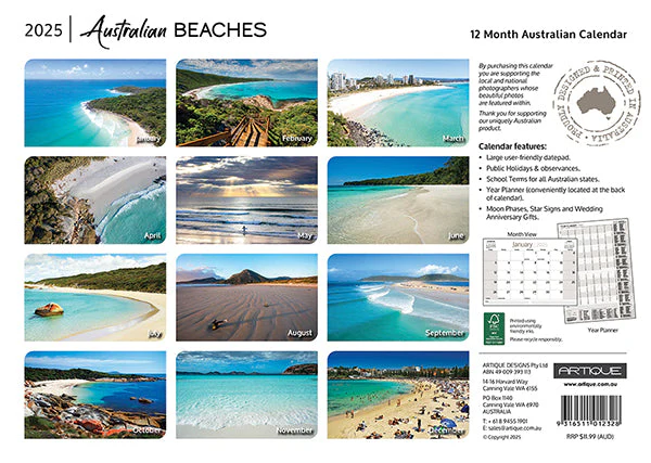 ARTIQUE - 2025 WALL CALENDAR | AUSTRALIAN BEACHES