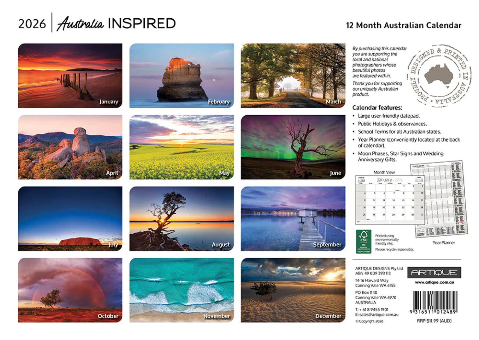 ARTIQUE - 2026 WALL CALENDAR | AUSTRALIA INSPIRED
