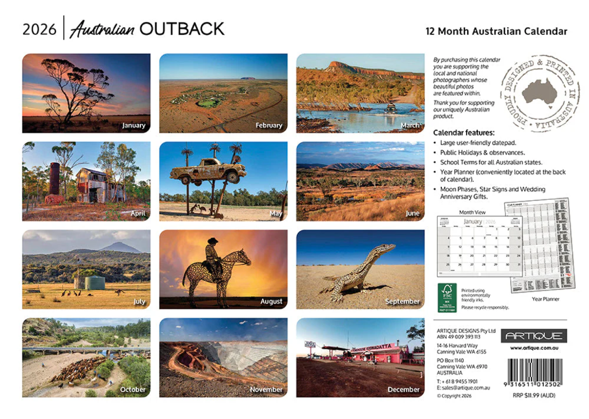 ARTIQUE - 2026 WALL CALENDAR | AUSTRALIAN OUTBACK
