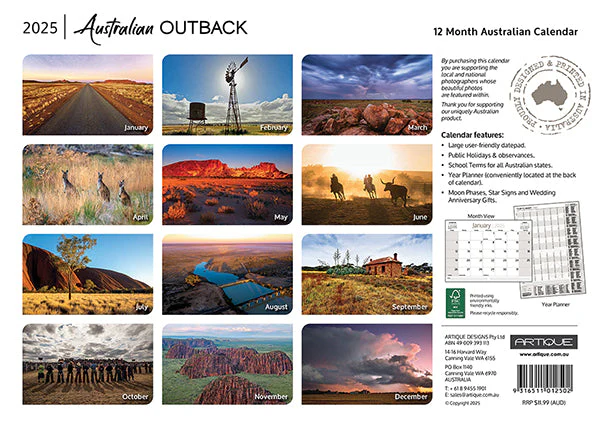 ARTIQUE - 2025 WALL CALENDAR | AUSTRALIAN OUTBACK