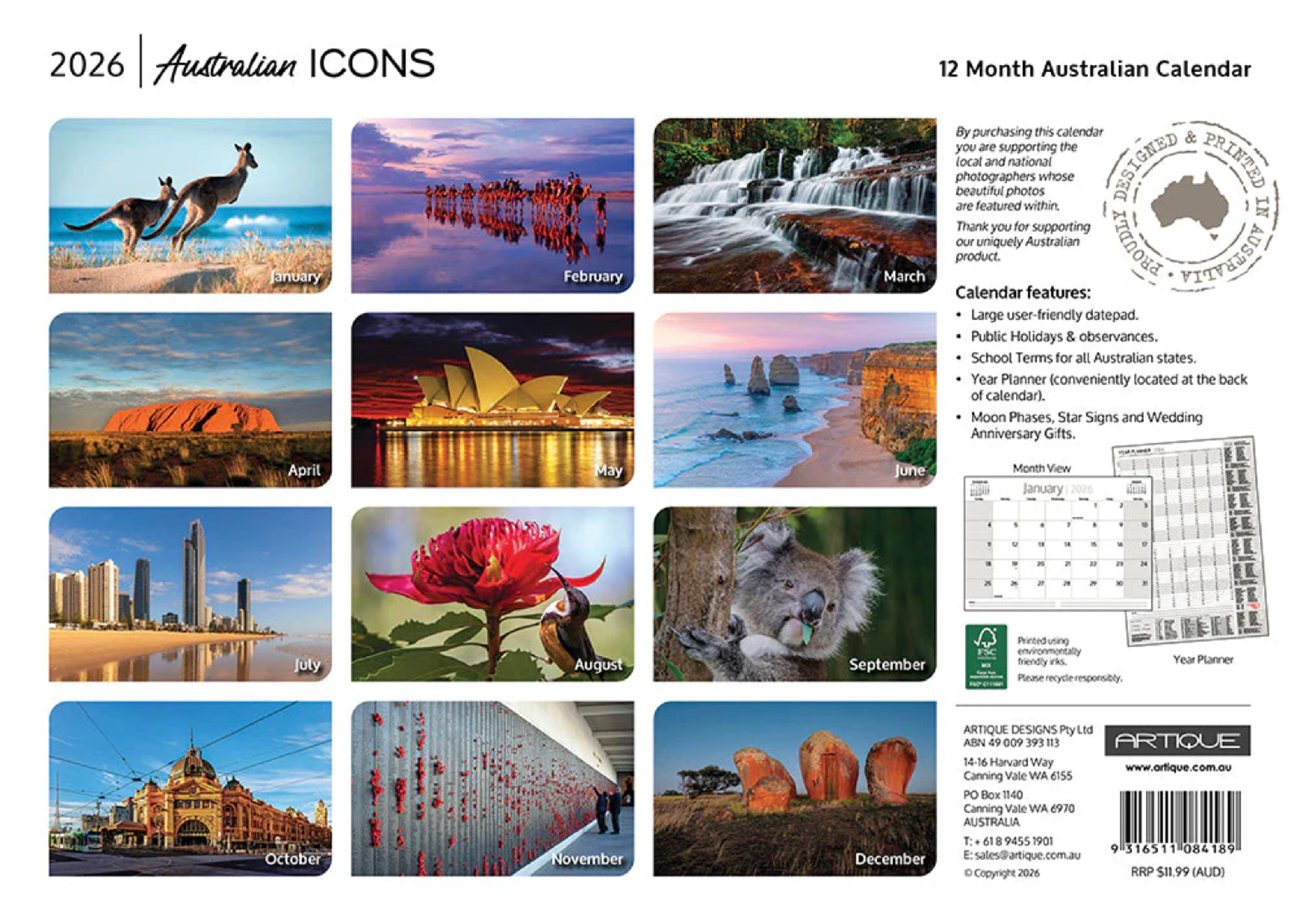 ARTIQUE - 2026 WALL CALENDAR | AUSTRALIAN ICONS