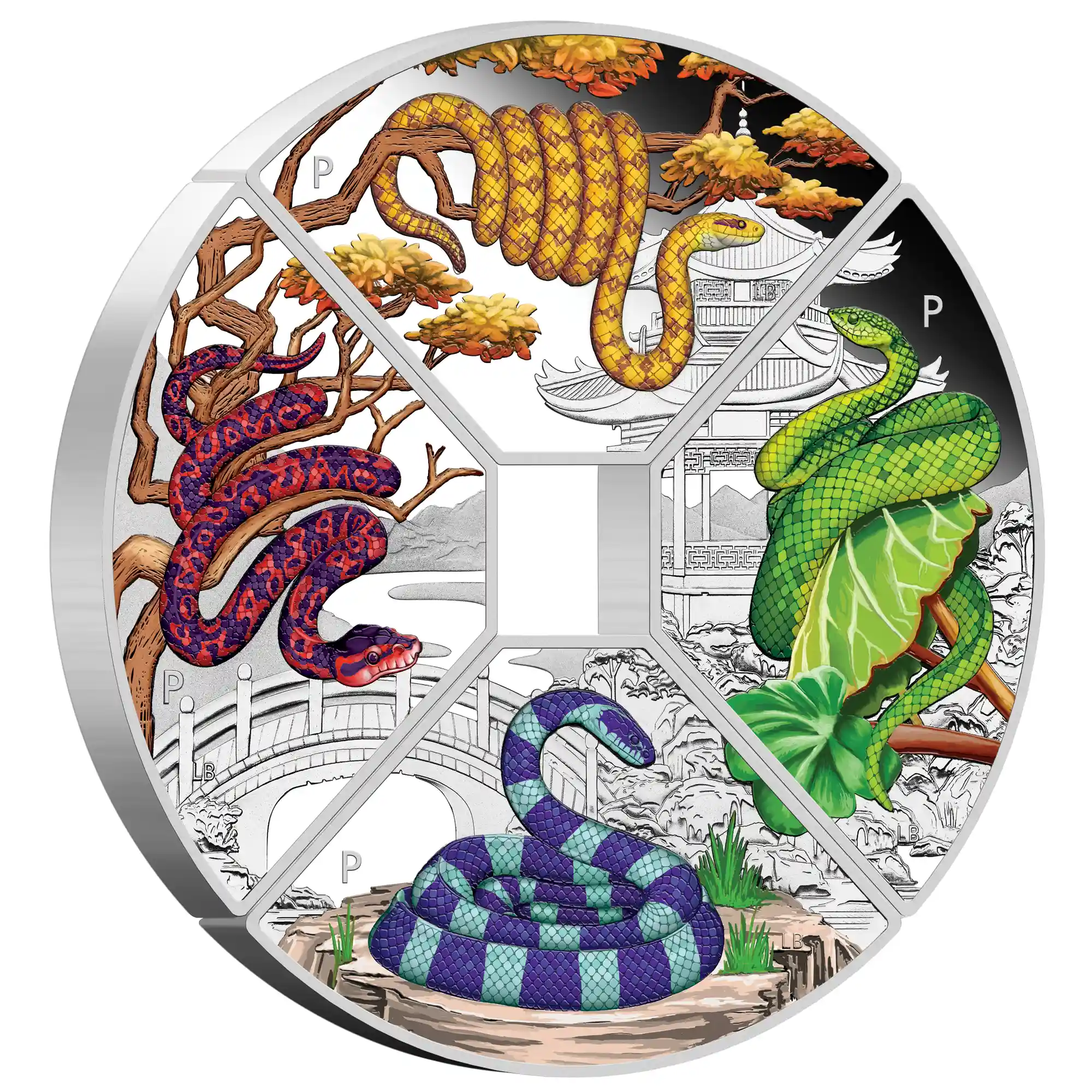 THE PERTH MINT - YEAR OF THE SNAKE QUADRANT 2025 1OZ SILVER PROOF COLOURED FOUR COIN SET