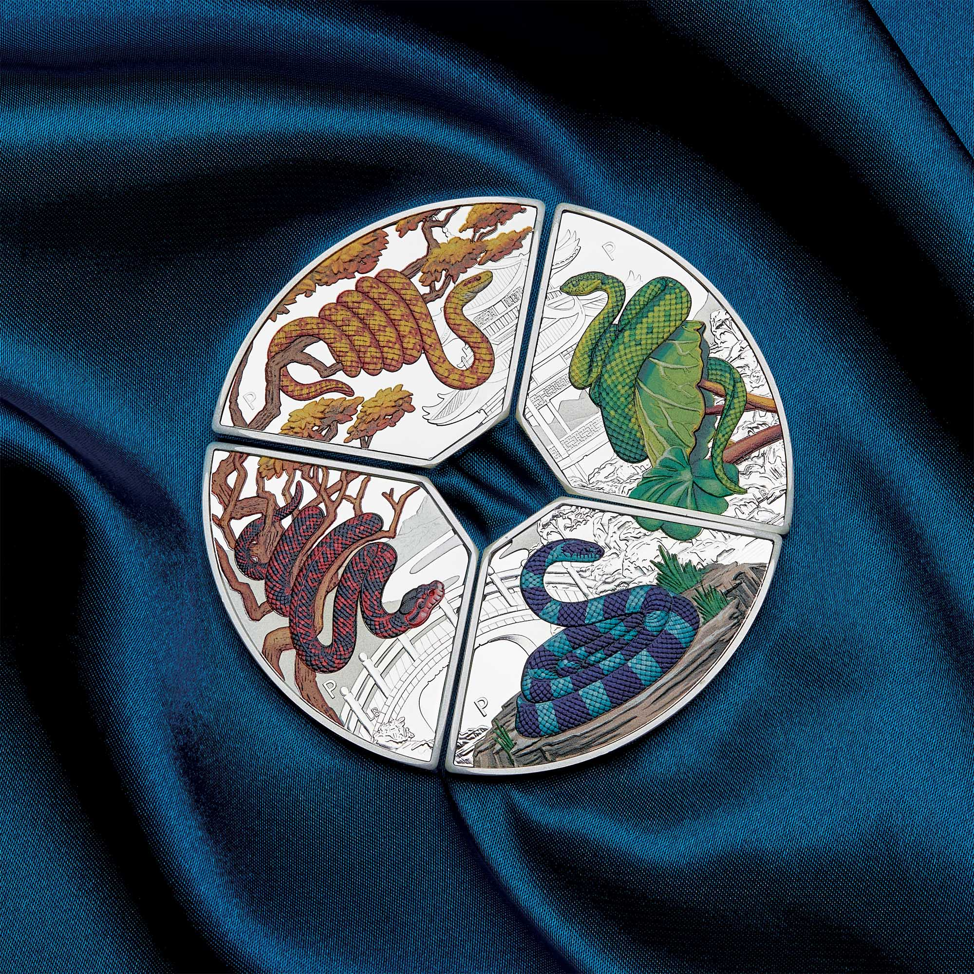 THE PERTH MINT - YEAR OF THE SNAKE QUADRANT 2025 1OZ SILVER PROOF COLOURED FOUR COIN SET